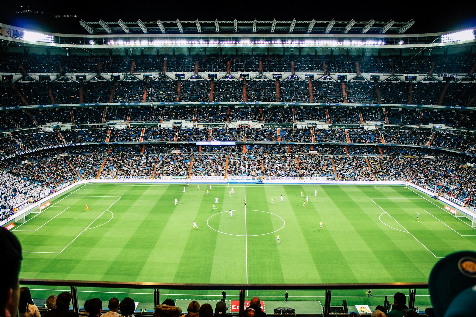 Painted markings on an empty football pitch